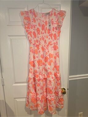 Vineyard Vines Pink & Orange Floral Smocked Midi Dress
